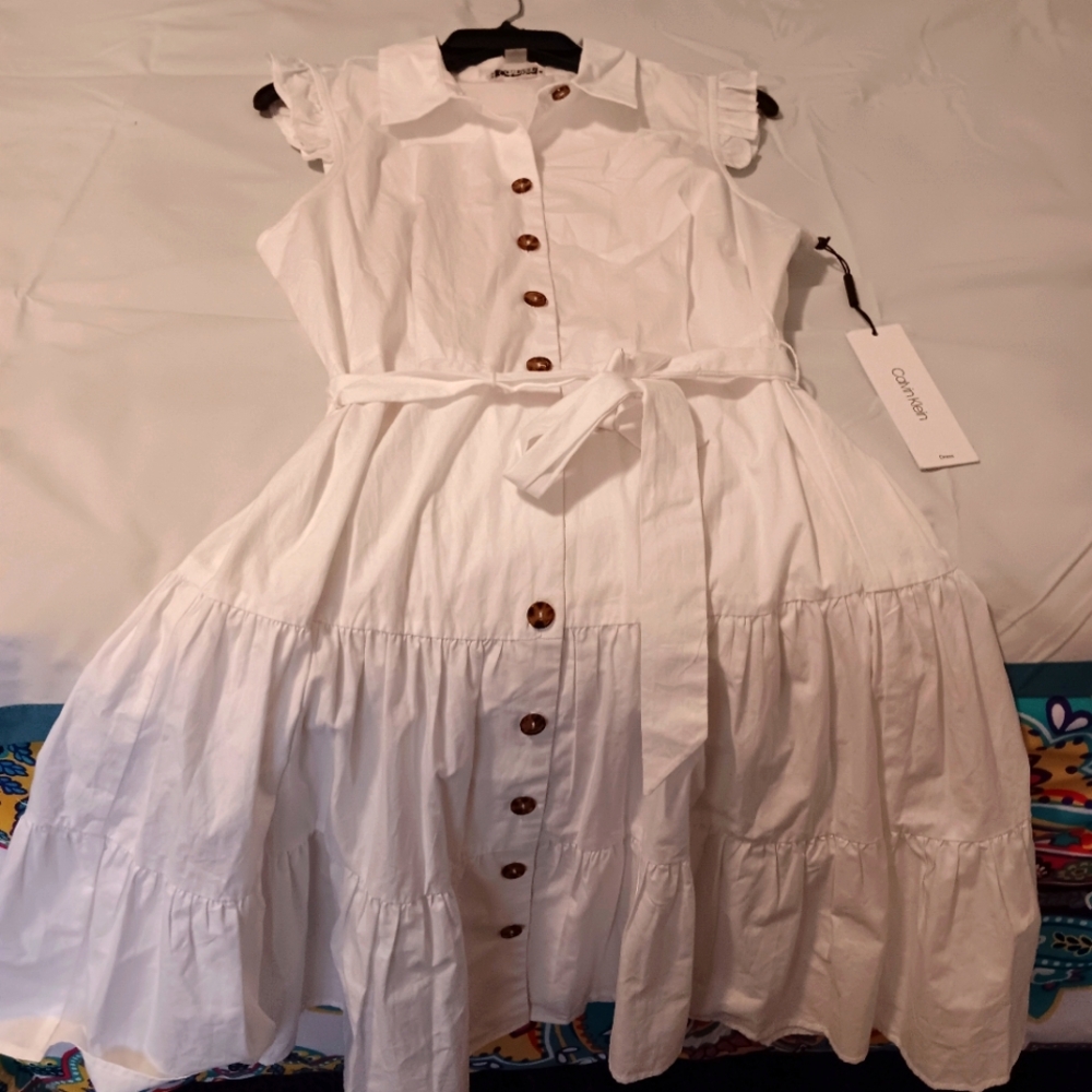 Calvin Klein White Ruffle Dress